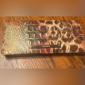 Brahmin Embossed Leather Wallet in Brown and Gold